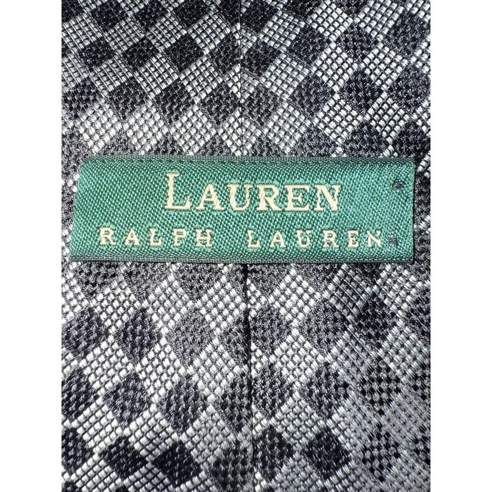 Lauren Ralph Lauren Vintage Silk Tie Gray/Black Geometric‎ Diamond RLL - Picture 4 of 8